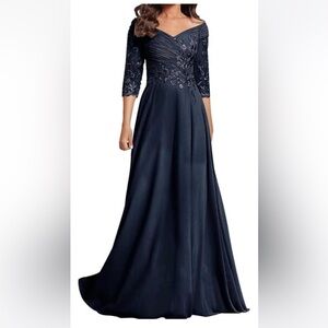 Mother of the Bride  Blue Off the Shoulder Gown